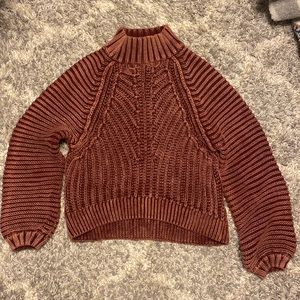 Free People Cable Knit Sweater in Burgundy - Small